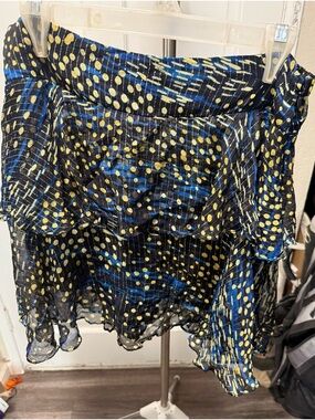 Women's Black Blue Polka Dot Ruffled Skirt